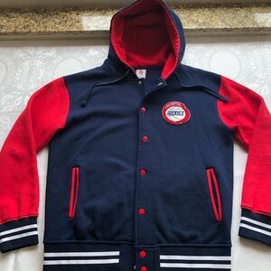 Y2K Houston Rockets NBA Throwback Bomber Jacket Hoodie Navy Blue/Red Men Size L